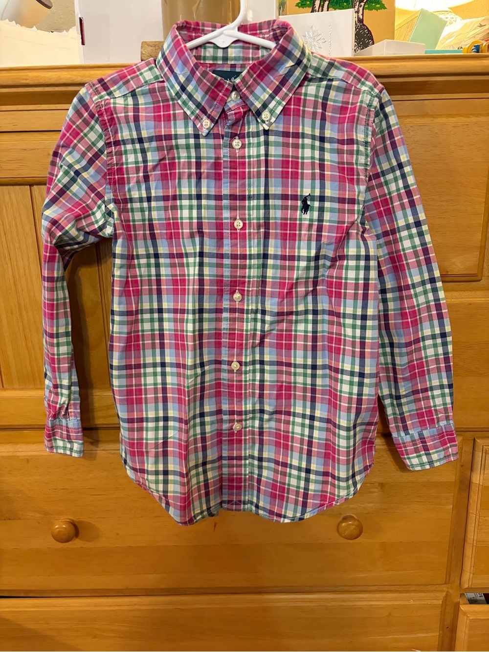 Ralph Lauren Boys Classic Pink & Blue Plaid Long-Sleeve Button Down Shirt Size 6 - Picture 3 of 10